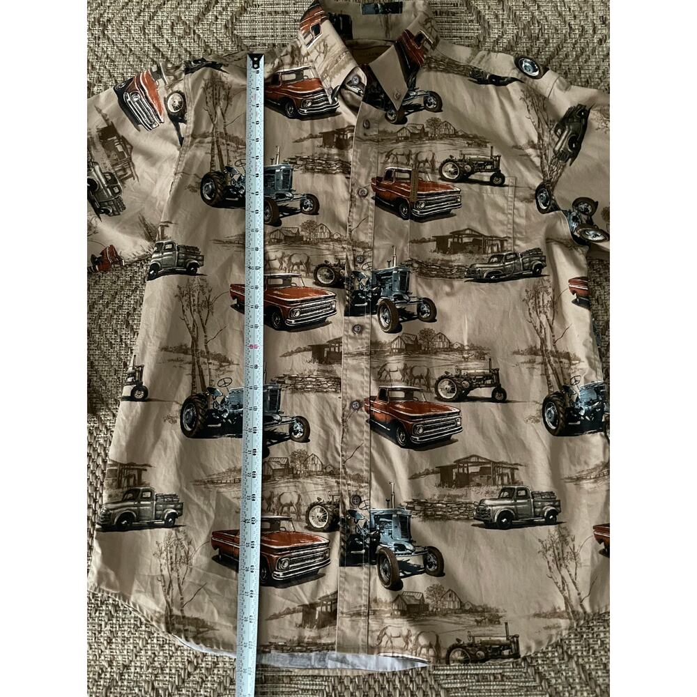 Clear Water Outfitters trucks and tractors print 100% Cotton button up SZ L - Picture 8 of 9